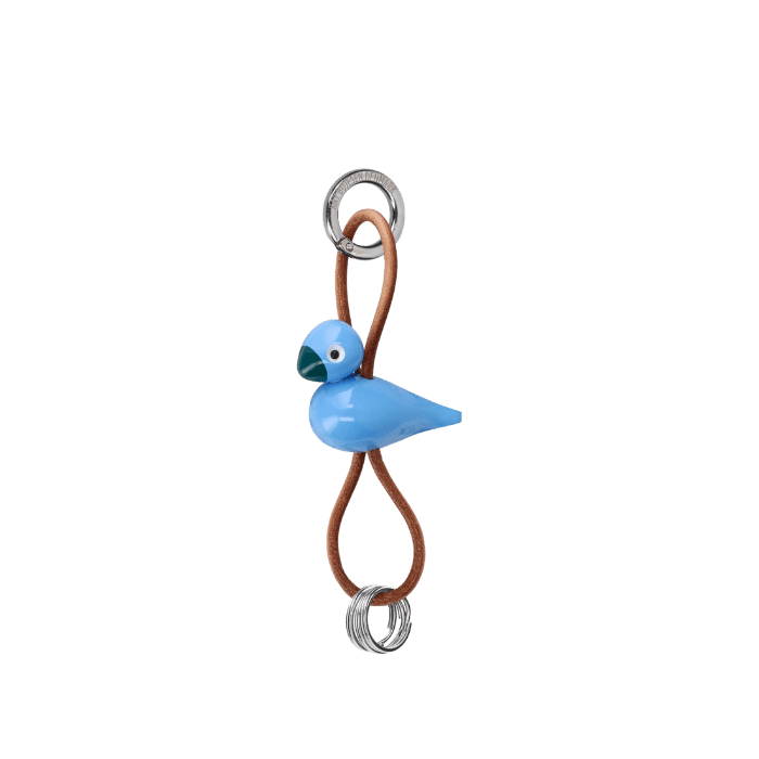 Kay Bojesen Bird Bag Charm, Painted Beech (Blue/Natural Leather), view 2