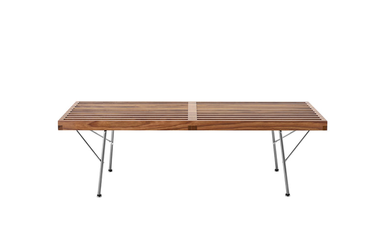 Herman Miller Nelson Platform Bench with metal base, 48" width - walnut / trivalent chrome