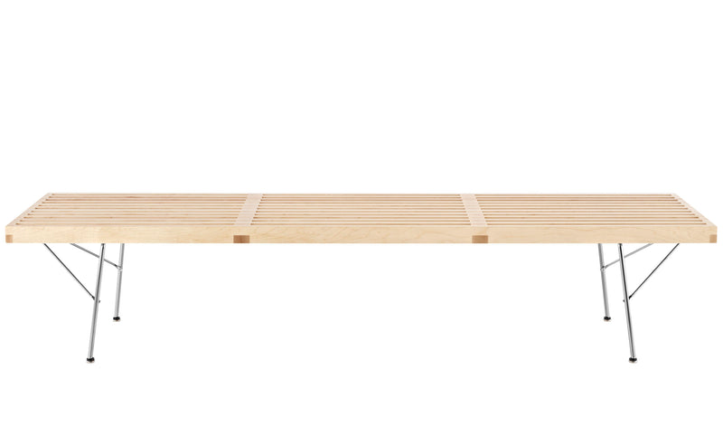 Herman Miller Nelson Platform Bench with metal base, 72" width - natural maple / trivalent chrome