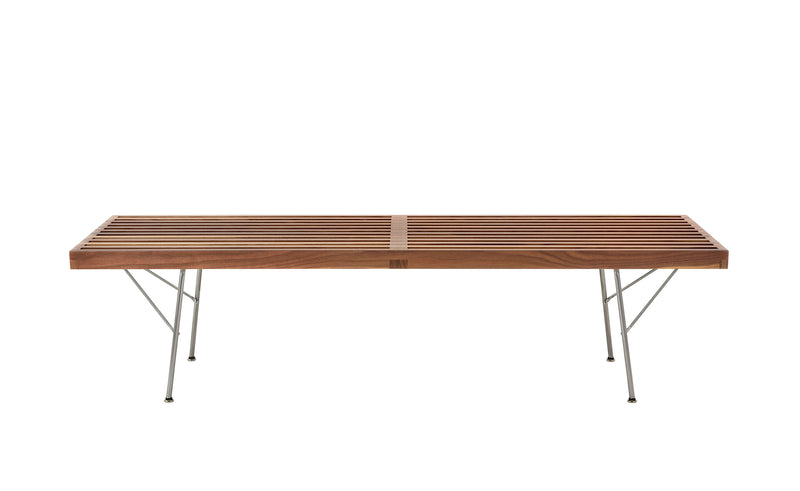 Herman Miller Nelson Platform Bench with metal base, 60" width - walnut / trivalent chrome