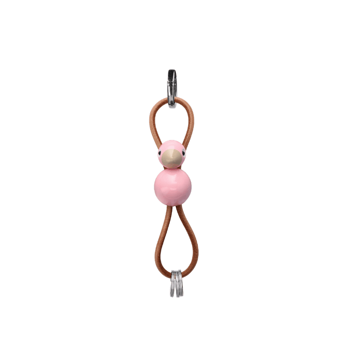 Kay Bojesen Bird Bag Charm, Painted Beech (Rose/Natural Leather)