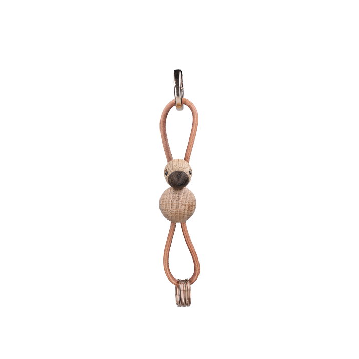 Kay Bojesen Bird Bag Charm, Oak (Gold/Natural Leather)