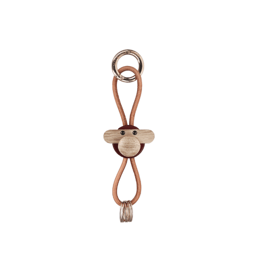 Kay Bojesen Monkey Bag Charm, Painted Oak (Bordeaux/Natural Leather)
