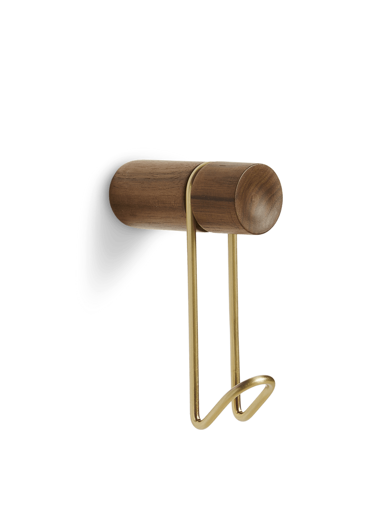 Around Wall Hanger - Set of 2 Accessories Woud Small Walnut/Satin Brass Metal 