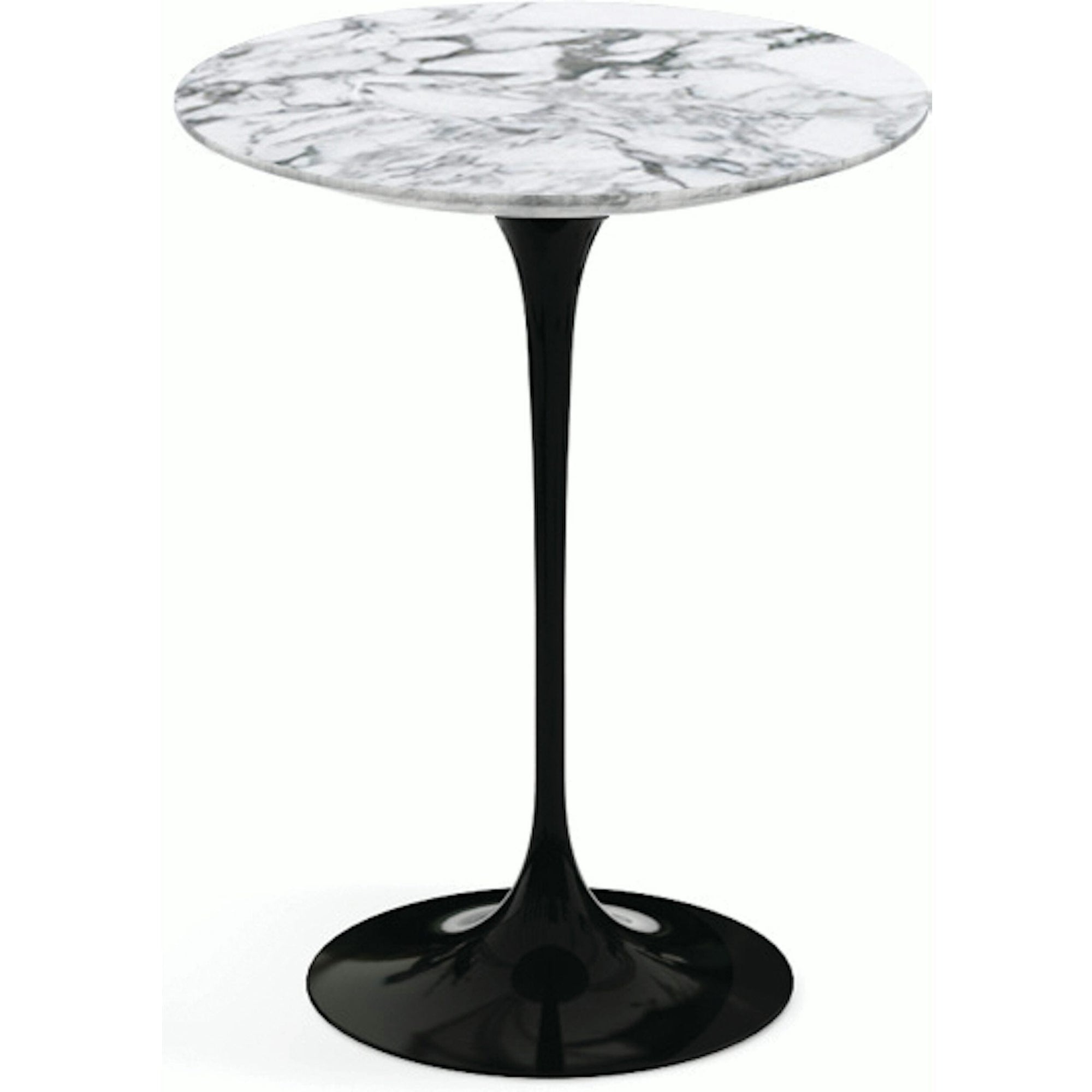 Saarinen Side Table - 16" Round side/end table Knoll Black Arabescato marble, Satin finish 