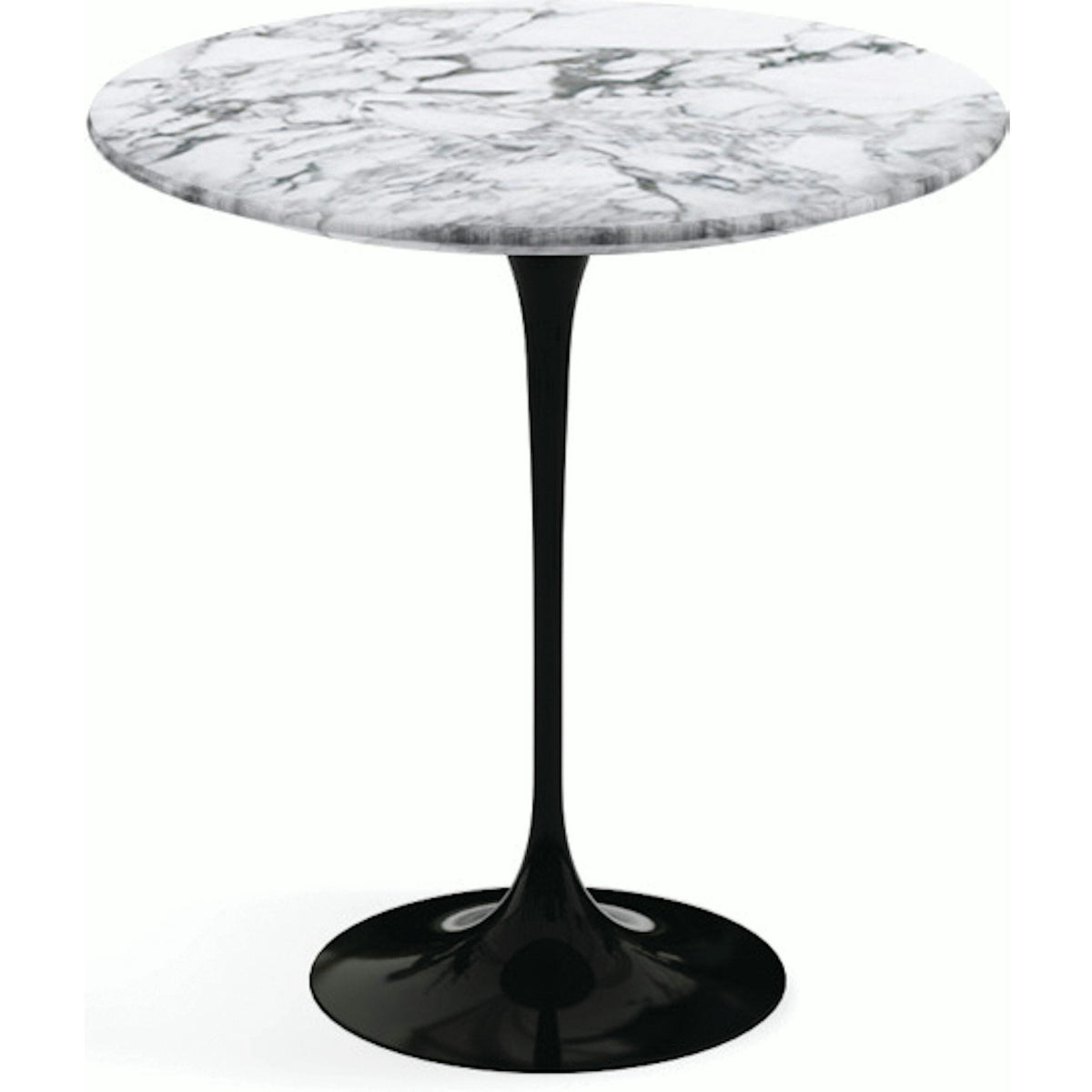 Saarinen Side Table - 20” Round side/end table Knoll Black Arabescato marble, Satin finish 