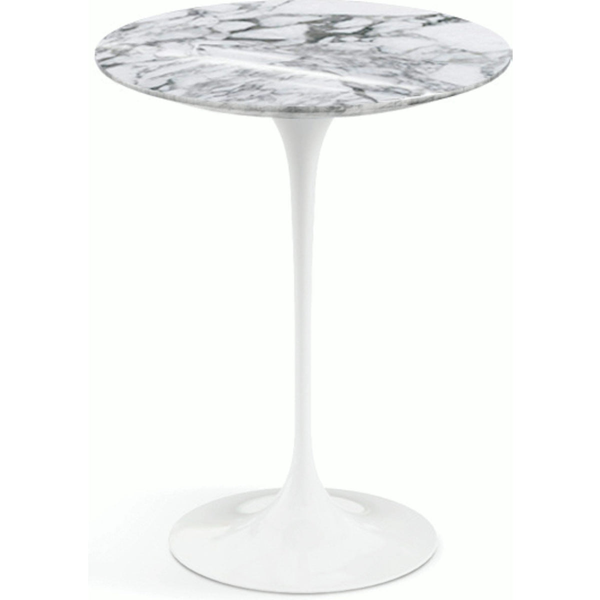 Saarinen Side Table - 16" Round side/end table Knoll White Arabescato marble, Shiny finish 