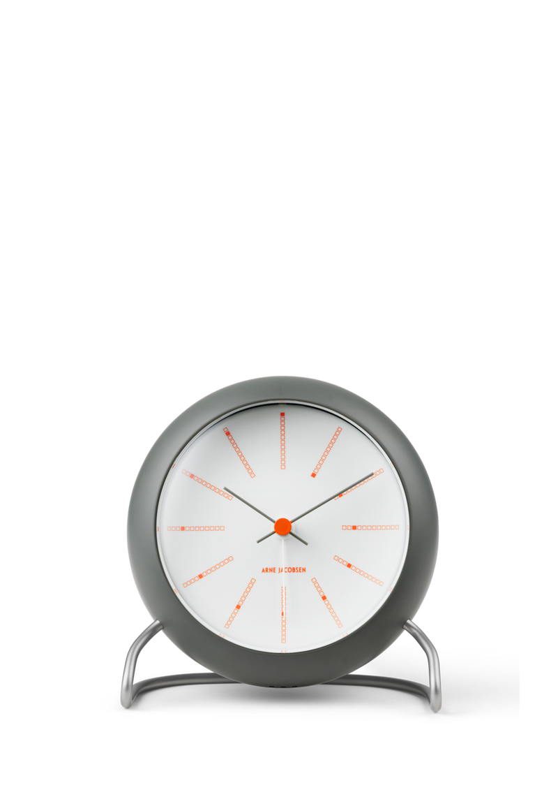 Arne Jacobsen Bankers Table Clock in Dark Grey, front view