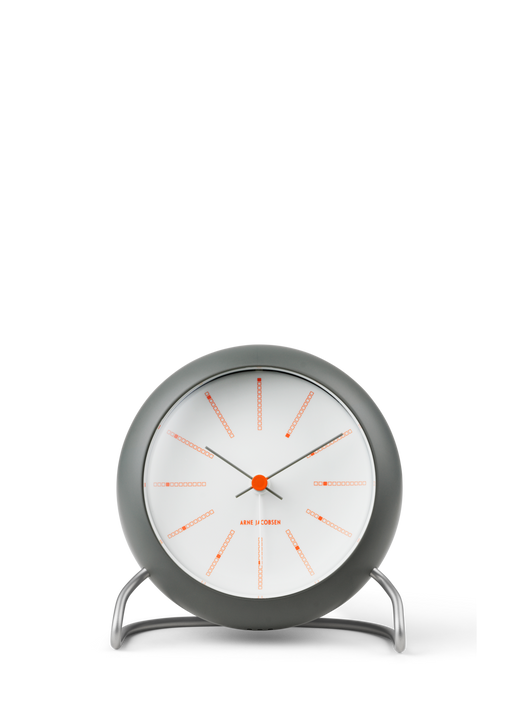 Arne Jacobsen Bankers Table Clock in Dark Grey, front view