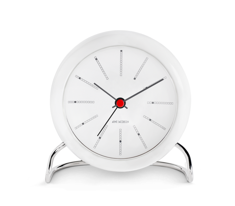 Arne Jacobsen Bankers Table Clock in White, front view