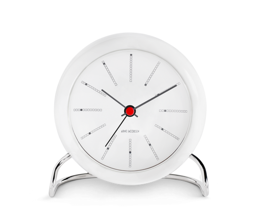 Arne Jacobsen Bankers Table Clock in White, front view