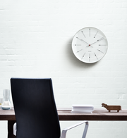 Arne Jacobsen Bankers Wall Clock in White in an interior setting