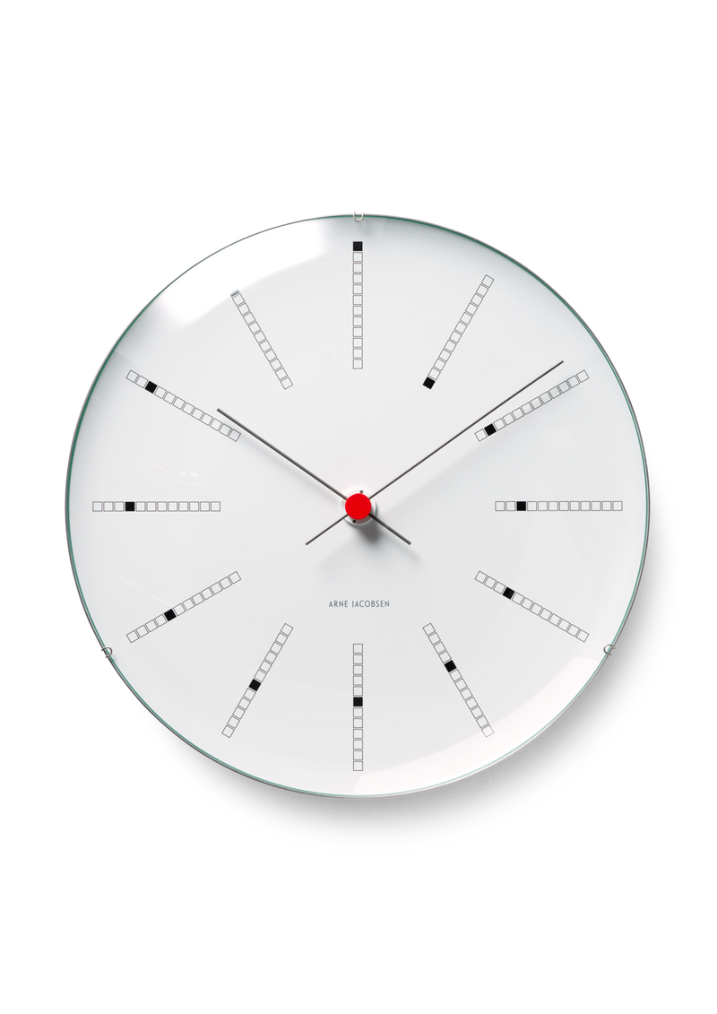 Arne Jacobsen Bankers Wall Clock in White, angled view
