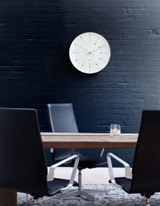 Arne Jacobsen Bankers Wall Clock in White in an interior setting