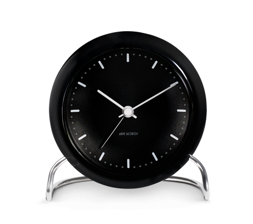 Arne Jacobsen City Hall Table Clock in Black, front view