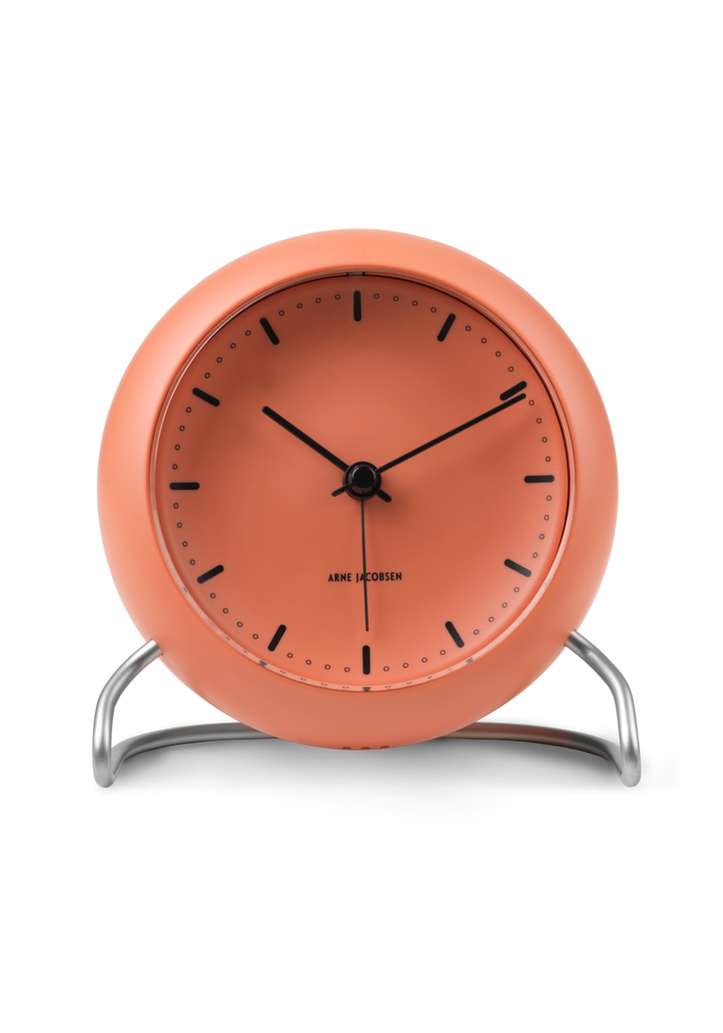 Arne Jacobsen City Hall Table Clock in Pale Orange, front view
