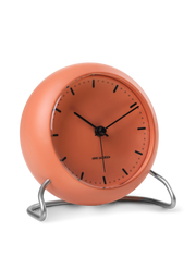 Arne Jacobsen City Hall Table Clock in Pale Orange, angled view