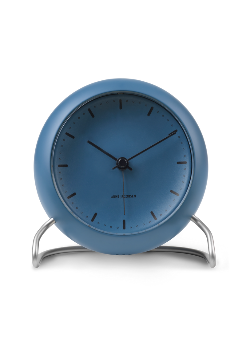 Arne Jacobsen City Hall Table Clock in Stone Blue, front view