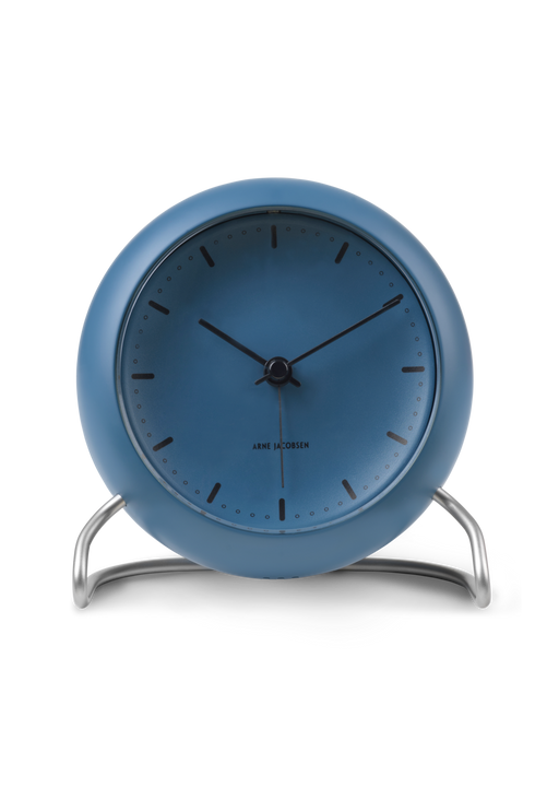 Arne Jacobsen City Hall Table Clock in Stone Blue, front view