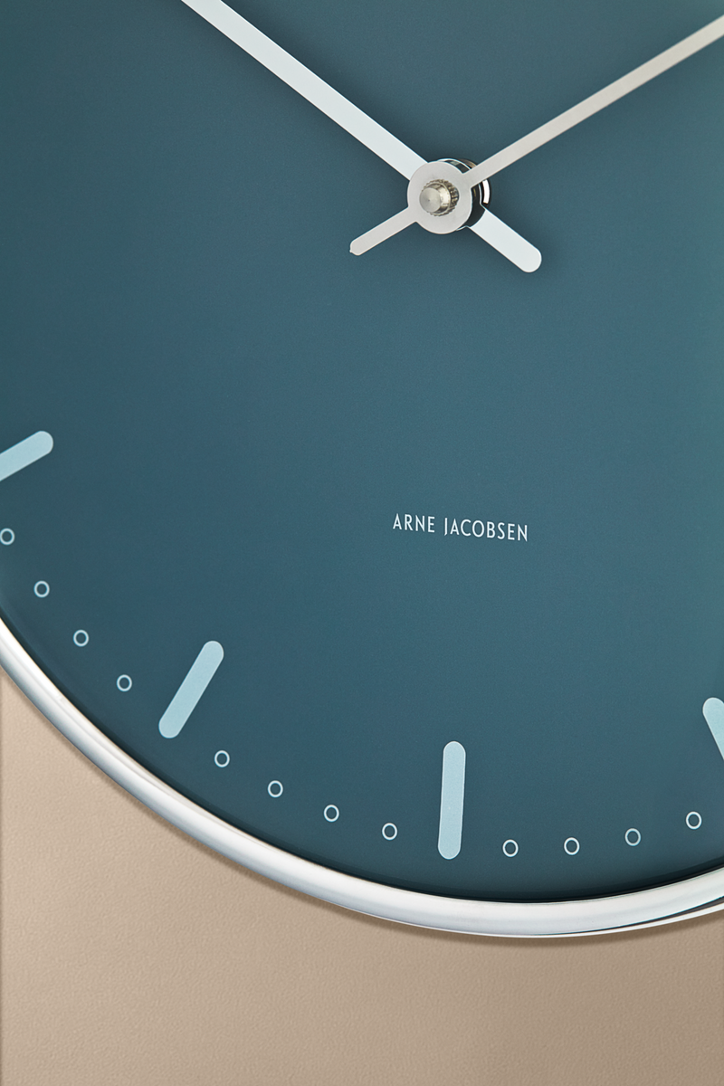 Arne Jacobsen City Hall Wall Clock in Blue, dial and case detail