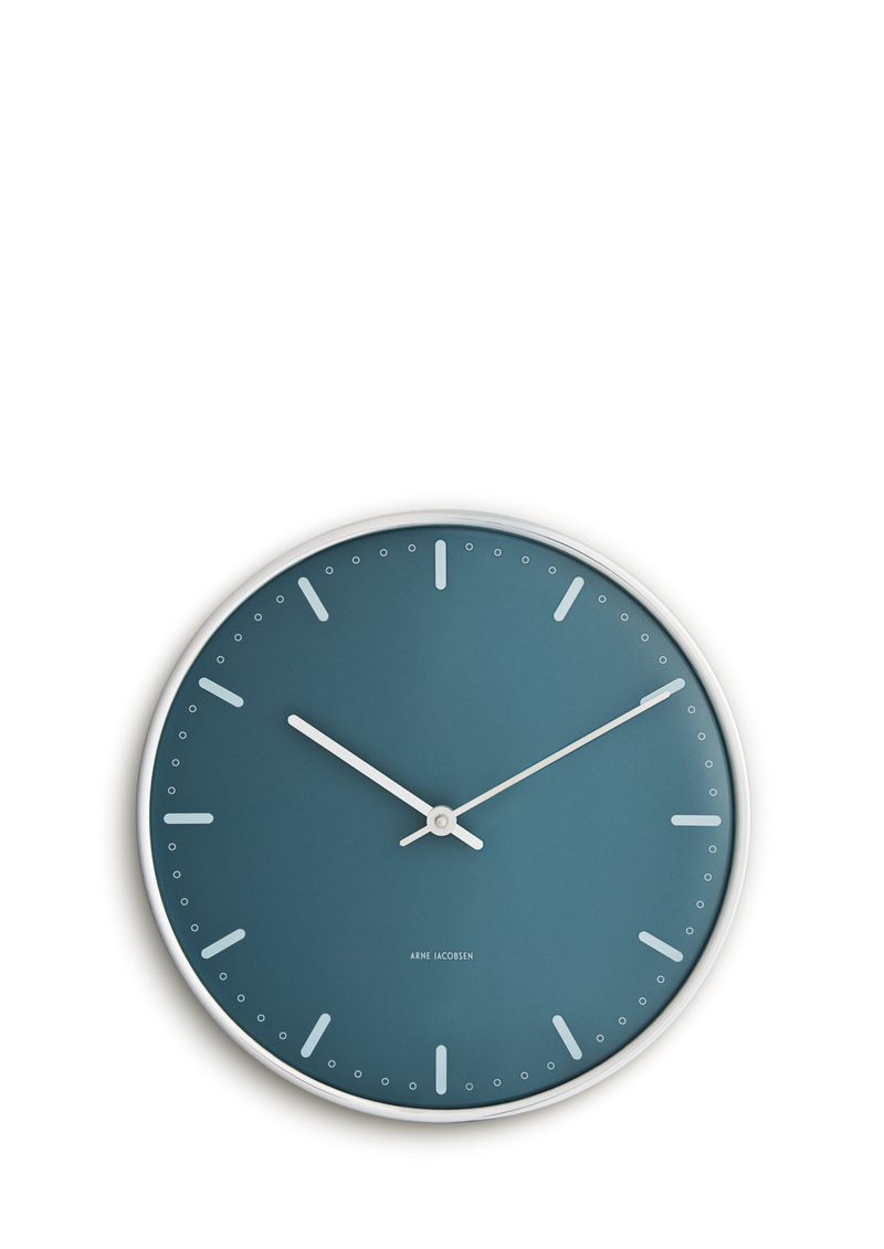 Arne Jacobsen City Hall Wall Clock in Blue, Large, front view