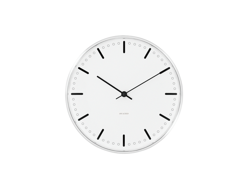 Arne Jacobsen City Hall Wall Clock in White and Black, Small, front view