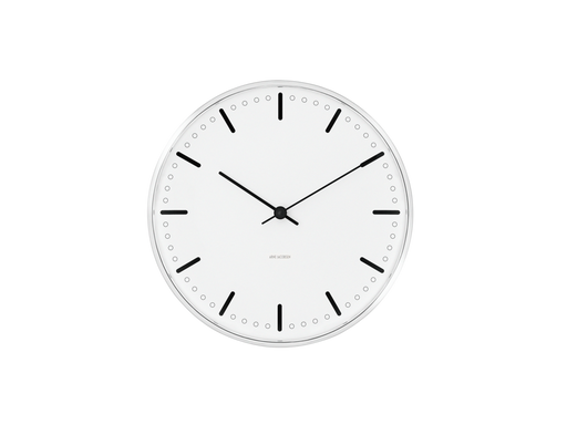 Arne Jacobsen City Hall Wall Clock in White and Black, Small, front view