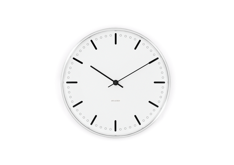 Arne Jacobsen City Hall Wall Clock in White and Black, Medium, front view