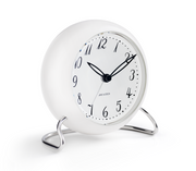 Arne Jacobsen LK Table Clock in White, angled view