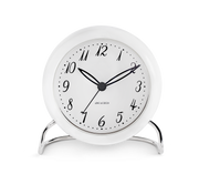 Arne Jacobsen LK Table Clock in White, front view