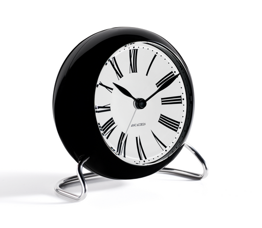 Arne Jacobsen Roman Table Clock in White and Black, angled view