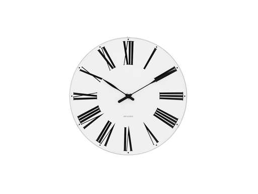Arne Jacobsen Roman Wall Clock in White and Black, Small, front view