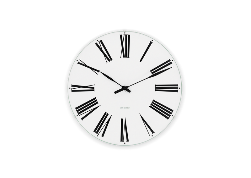 Arne Jacobsen Roman Wall Clock in White and Black, Medium, front view