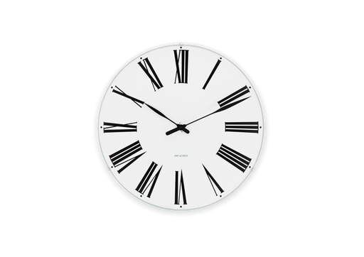 Arne Jacobsen Roman Wall Clock in White and Black, Medium, front view