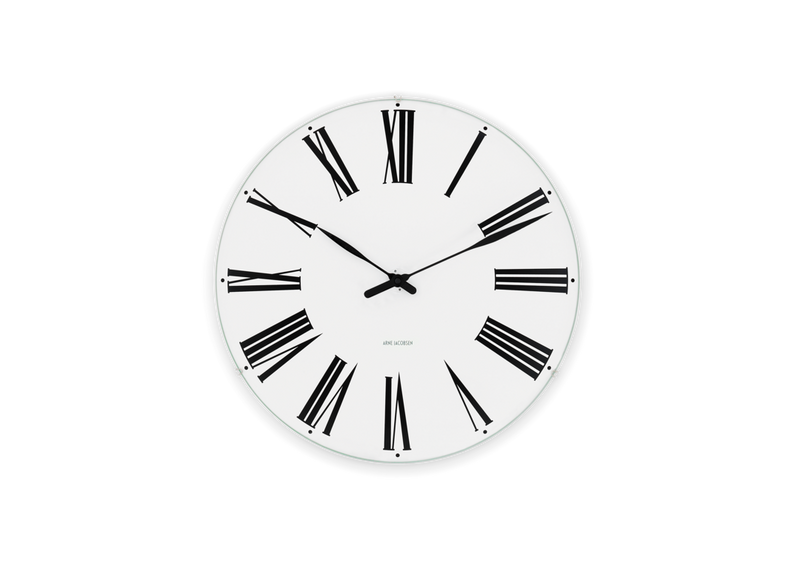 Arne Jacobsen Roman Wall Clock in White and Black, Large, front view