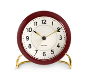 Arne Jacobsen Station Table Clock in Bordeaux and White, front view
