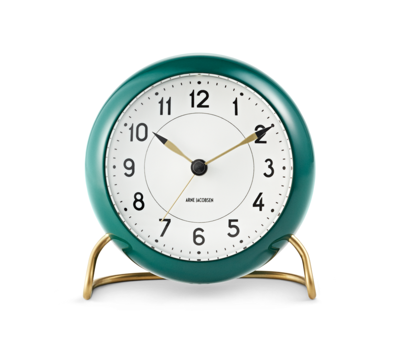 Arne Jacobsen Station Table Clock in Green and White, front view