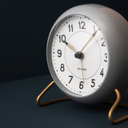 Arne Jacobsen Station Table Clock in Grey and White, dial and case detail