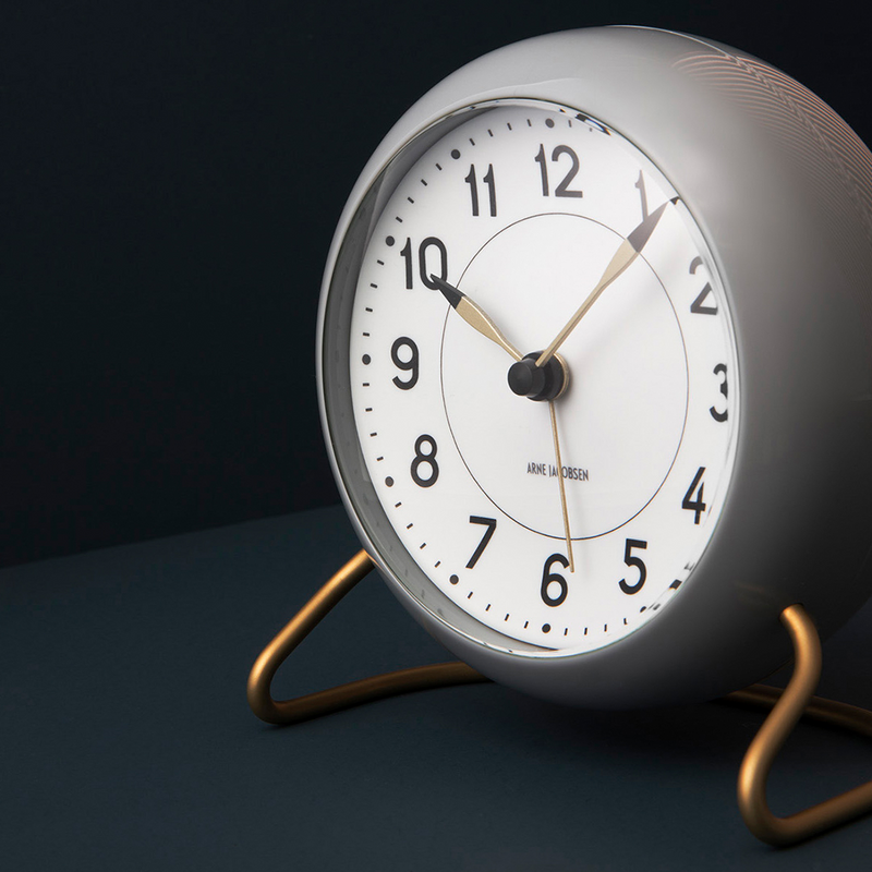 Arne Jacobsen Station Table Clock in Grey and White, dial and case detail