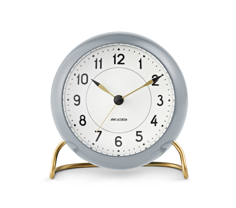 Arne Jacobsen Station Table Clock in Grey and White, front view