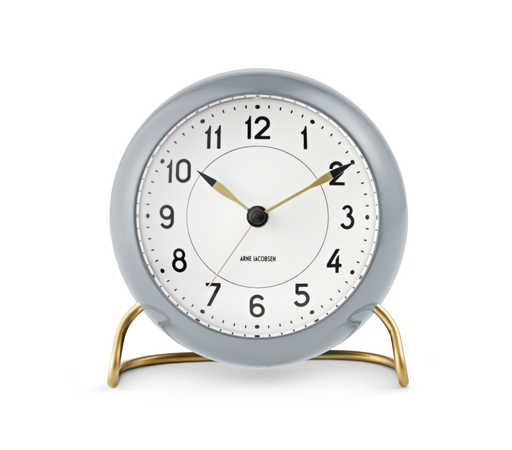 Arne Jacobsen Station Table Clock in Grey and White, front view