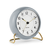 Arne Jacobsen Station Table Clock in Grey and White, angled view