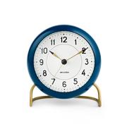 Arne Jacobsen Station Table Clock in Teal and White, front view