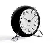 Arne Jacobsen Station Table Clock in White and Black, angled view