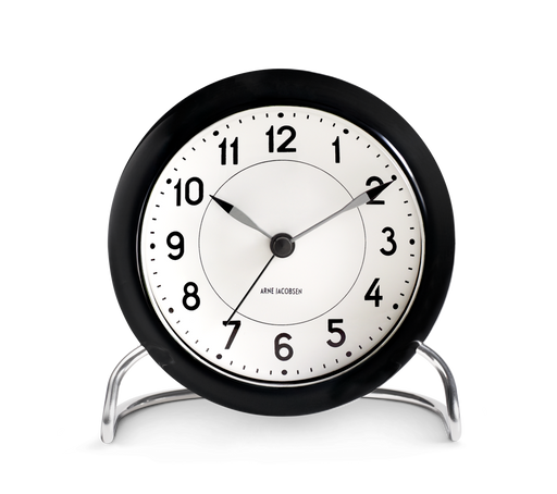 Arne Jacobsen Station Table Clock in White and Black, front view