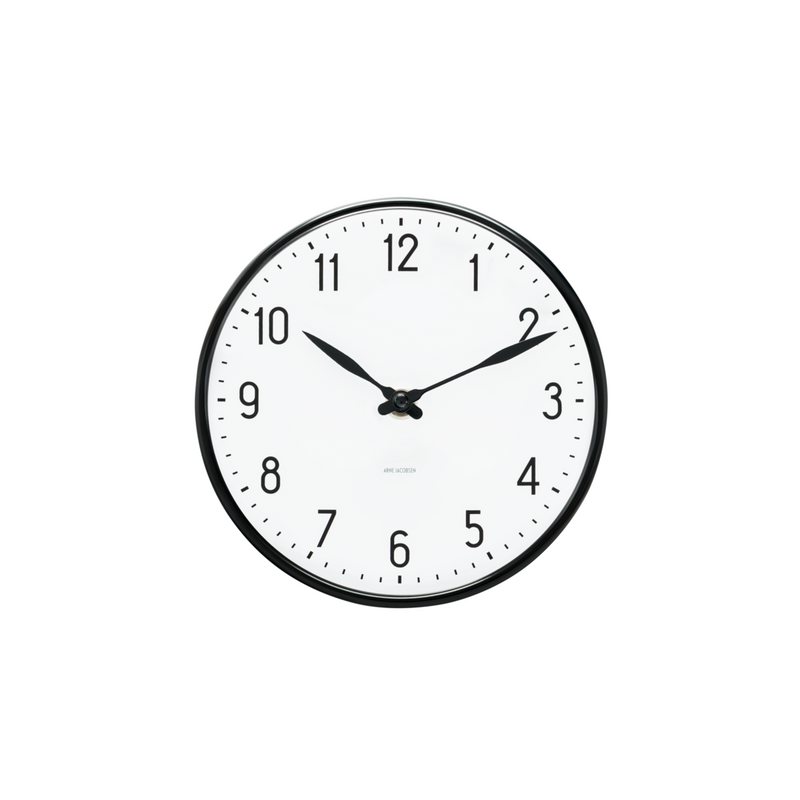 Arne Jacobsen Station Wall Clock in White and Black, Small, front view