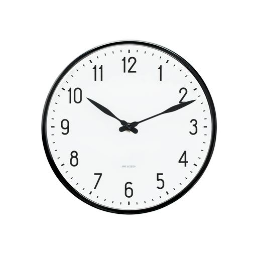 Arne Jacobsen Station Wall Clock in White and Black, Medium, front view