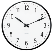 Arne Jacobsen Station Wall Clock in White and Black, Large, front view