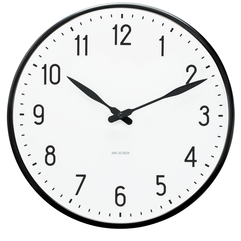Arne Jacobsen Station Wall Clock in White and Black, Large, front view