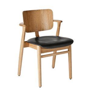 Domus Chair lounge chair Artek Natural Lacquered Oak Frame Finish / Black Leather Prestige Seat 